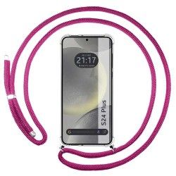 Funda Colgante Transparente para Samsung Galaxy S24+ Plus 5G con Cordon Rosa Fucsia