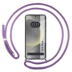 Funda Colgante Transparente para Samsung Galaxy S24+ Plus 5G con Cordon Morado