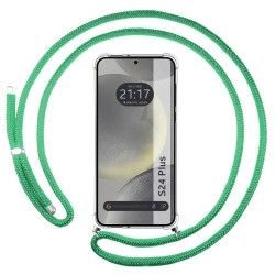 Funda Colgante Transparente para Samsung Galaxy S24+ Plus 5G con Cordon Verde Agua
