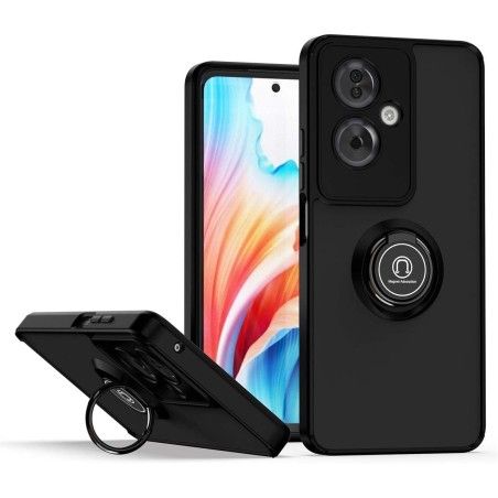 Funda Mate con Borde Negro y Anillo Giratorio 360 para Oppo A79 5G