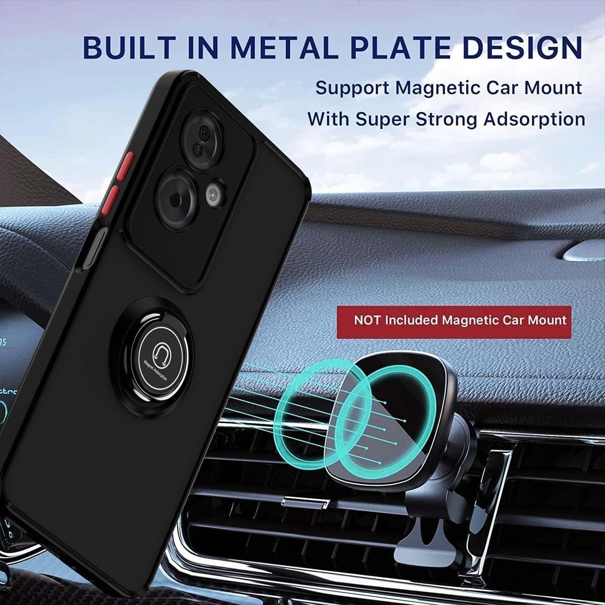 Funda Mate con Borde Negro y Anillo Giratorio 360 para Oppo A79 5G