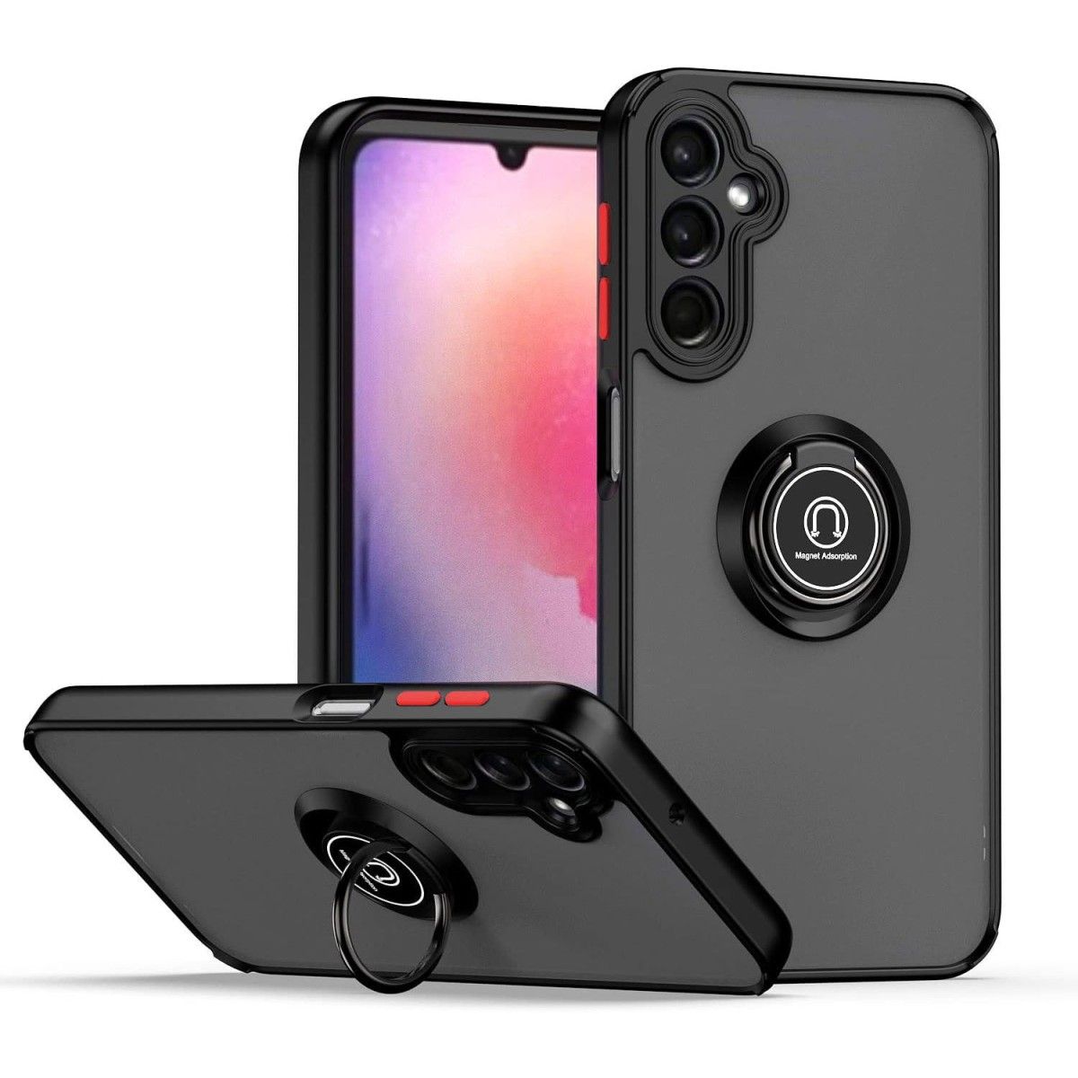 Funda Mate con Borde Negro y Anillo Giratorio 360 para Samsung Galaxy A55 5G