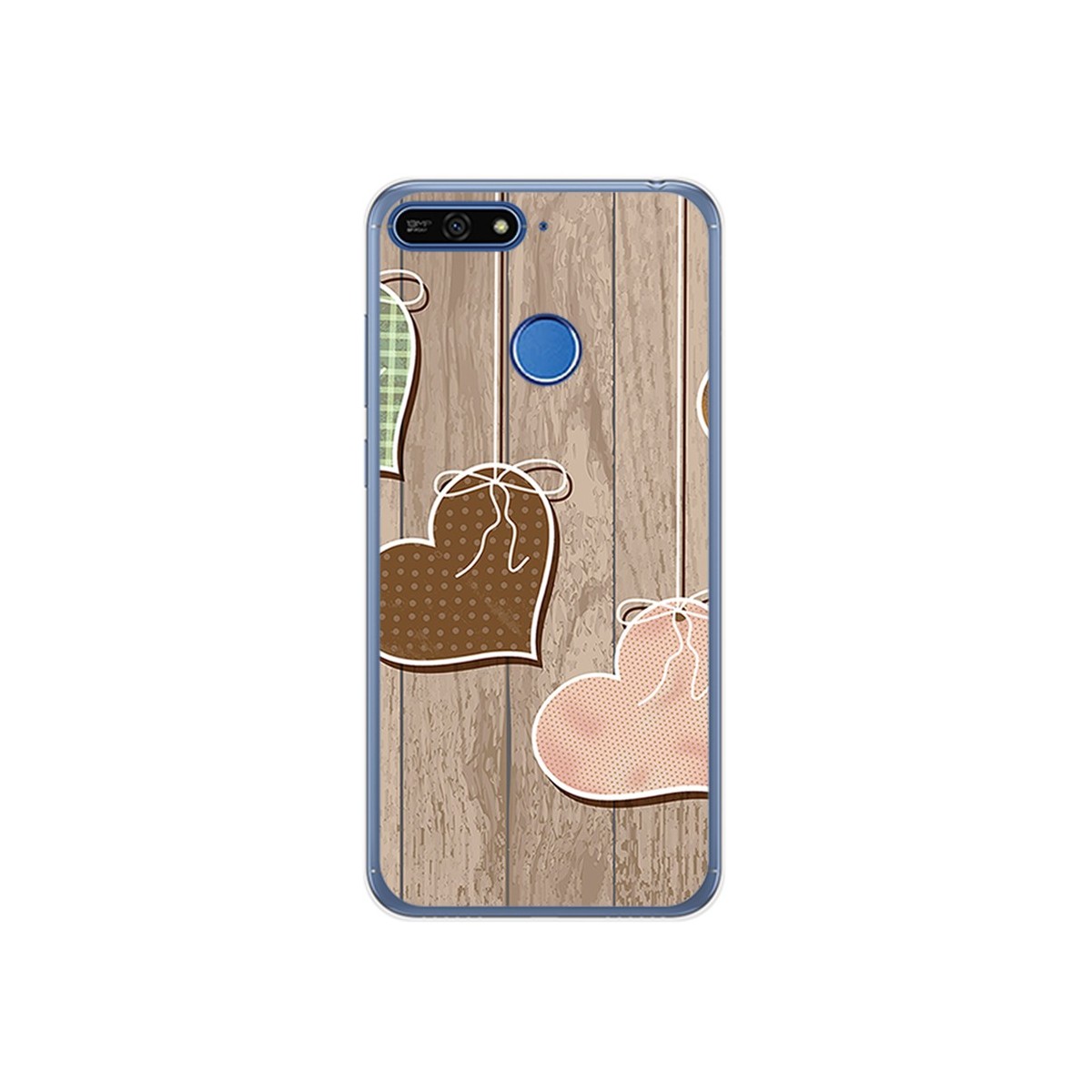 Funda Gel Tpu para Huawei Honor 7A / Y6 2018 Diseño Corazones Madera Dibujos