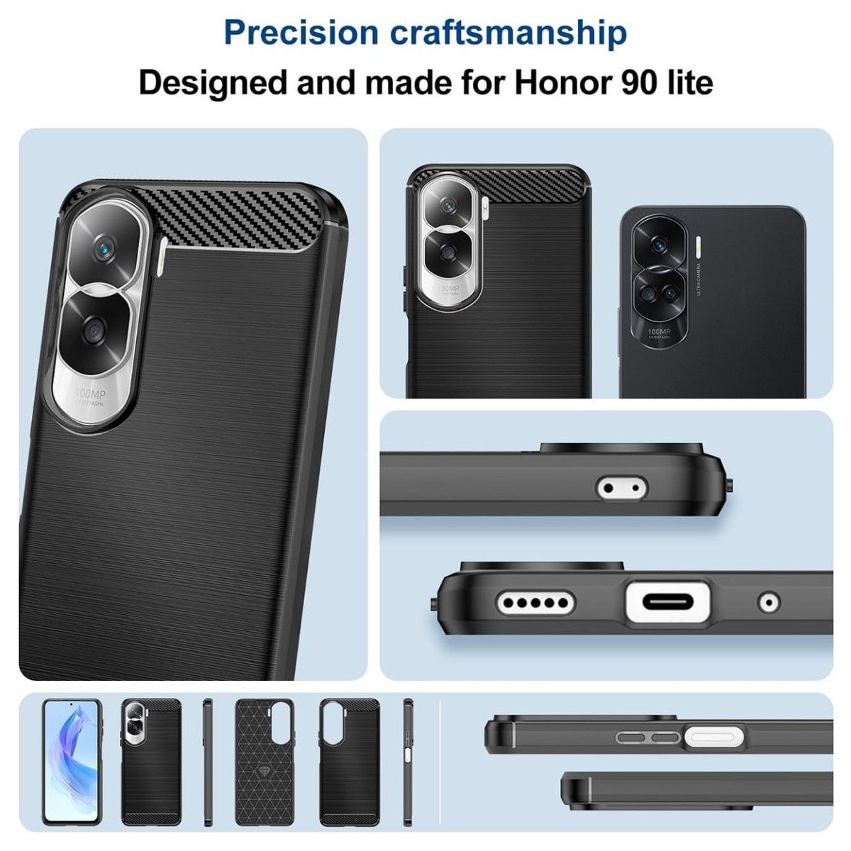 Funda Gel Tpu Tipo Carbon Negra para Huawei Honor 90 lite 5G