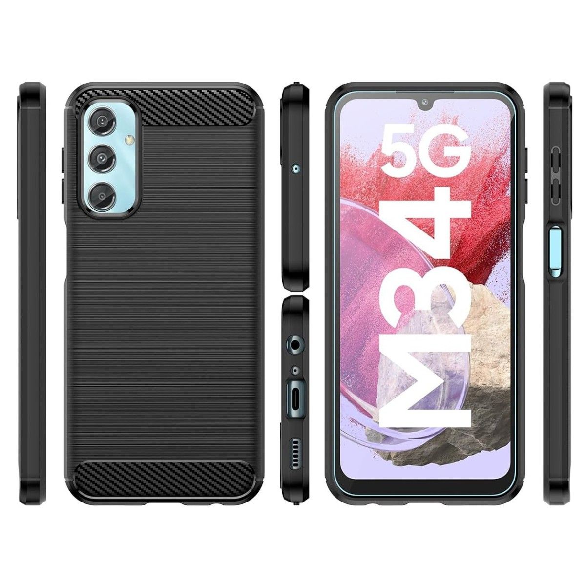 Funda Gel Tpu Tipo Carbon Negra para Samsung Galaxy M34 5G