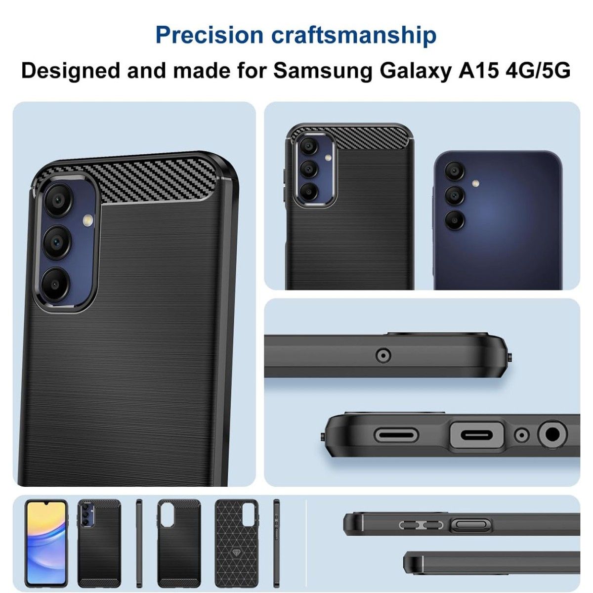Funda Gel Tpu Tipo Carbon Negra para Samsung Galaxy A15 4G / 5G