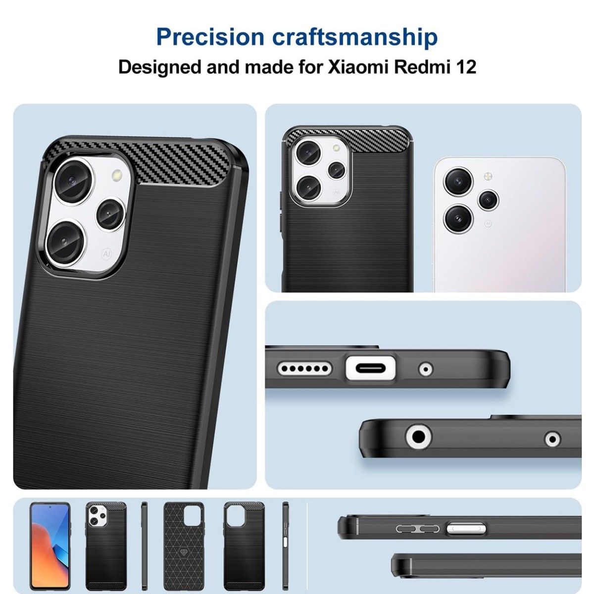 Funda Gel Tpu Tipo Carbon Negra para Xiaomi Redmi 12 5G