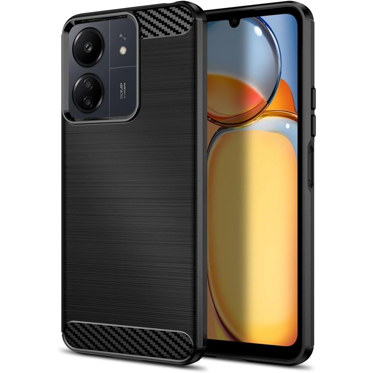 Funda Gel Tpu Tipo Carbon Negra para Xiaomi Redmi 13C