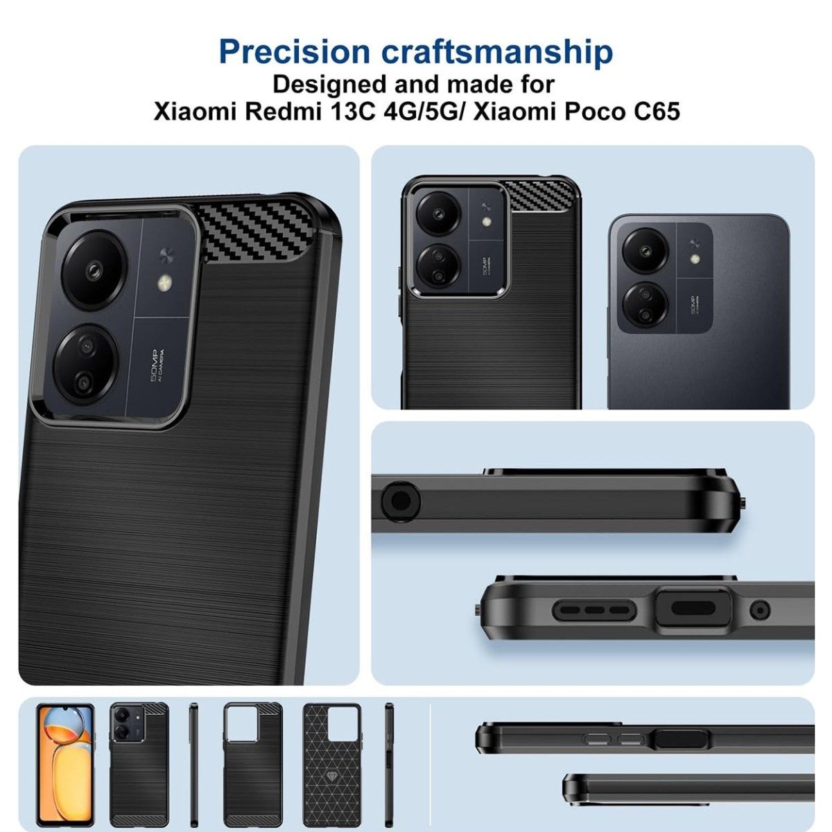 Funda Gel Tpu Tipo Carbon Negra para Xiaomi Redmi 13C