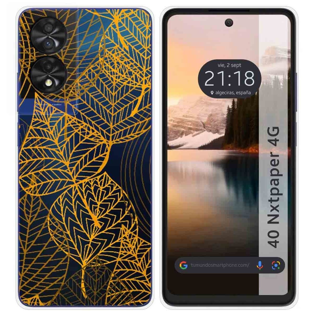 Funda Silicona Transparente para TCL 40 NXTPAPER diseño Hojas Dibujos
