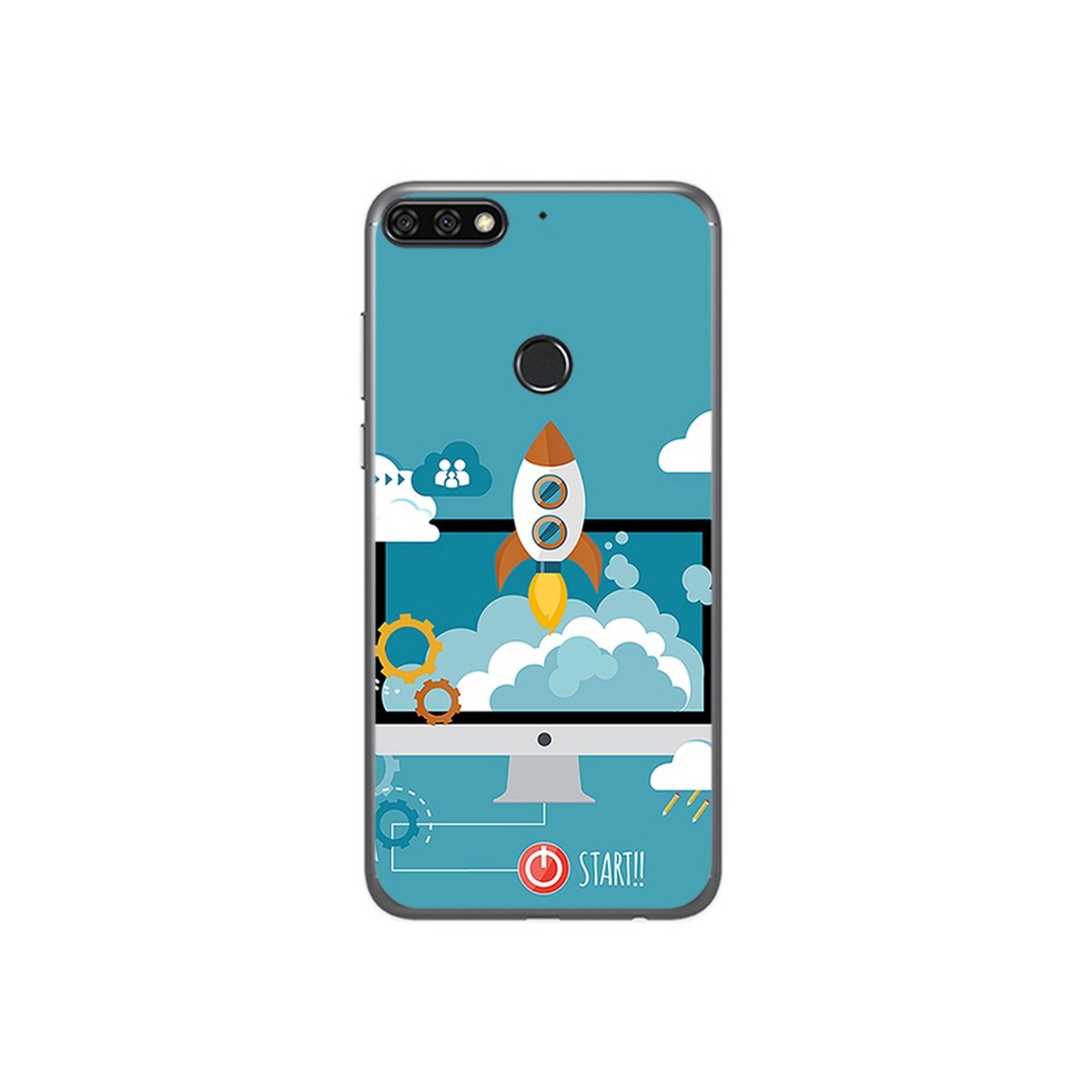 Funda Gel Tpu para Huawei Honor 7C / Y7 2018 Diseño Cohete Dibujos