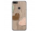Funda Gel Tpu para Huawei Honor 7C / Y7 2018 Diseño Corazones Madera Dibujos