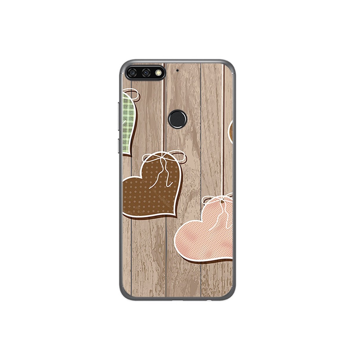 Funda Gel Tpu para Huawei Honor 7C / Y7 2018 Diseño Corazones Madera Dibujos