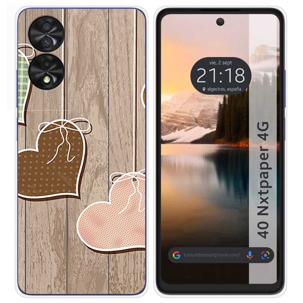 Funda Silicona para TCL 40 NXTPAPER diseño Corazones Madera Dibujos