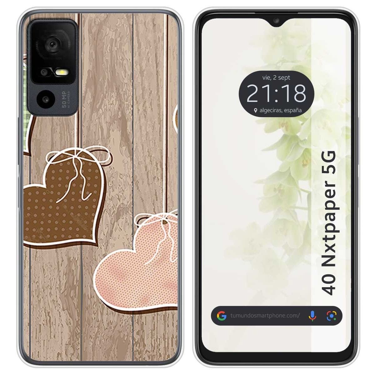 Funda Silicona para TCL 40 NXTPAPER 5G diseño Corazones Madera Dibujos