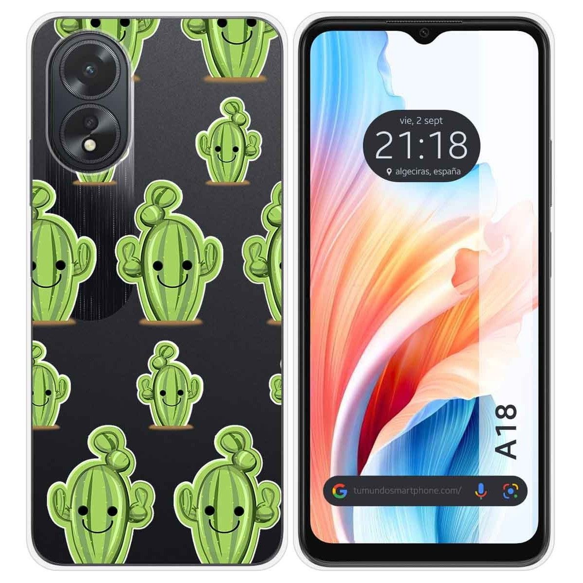 Funda Silicona Transparente para Oppo A18 diseño Cactus Dibujos