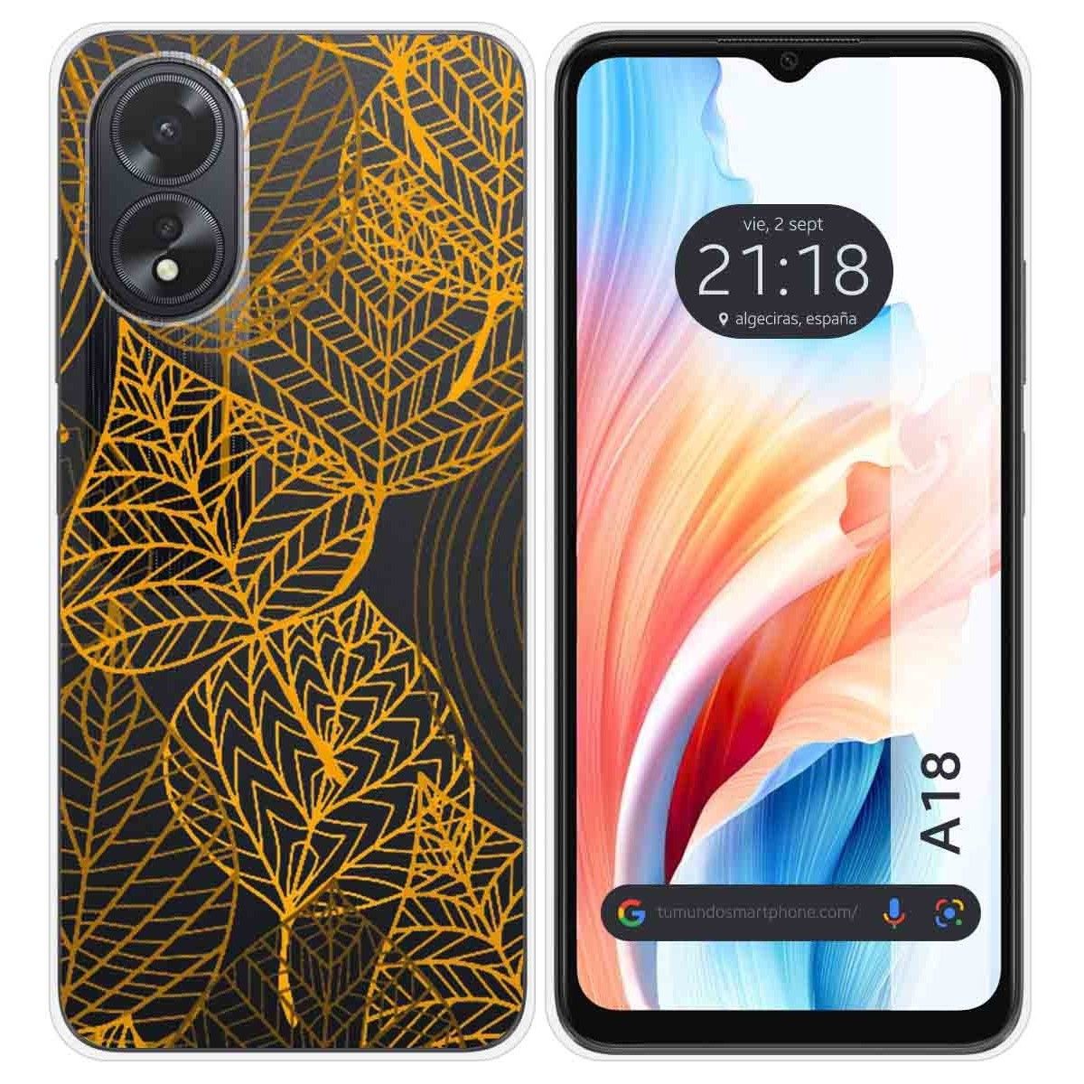 Funda Silicona Transparente para Oppo A18 diseño Hojas Dibujos