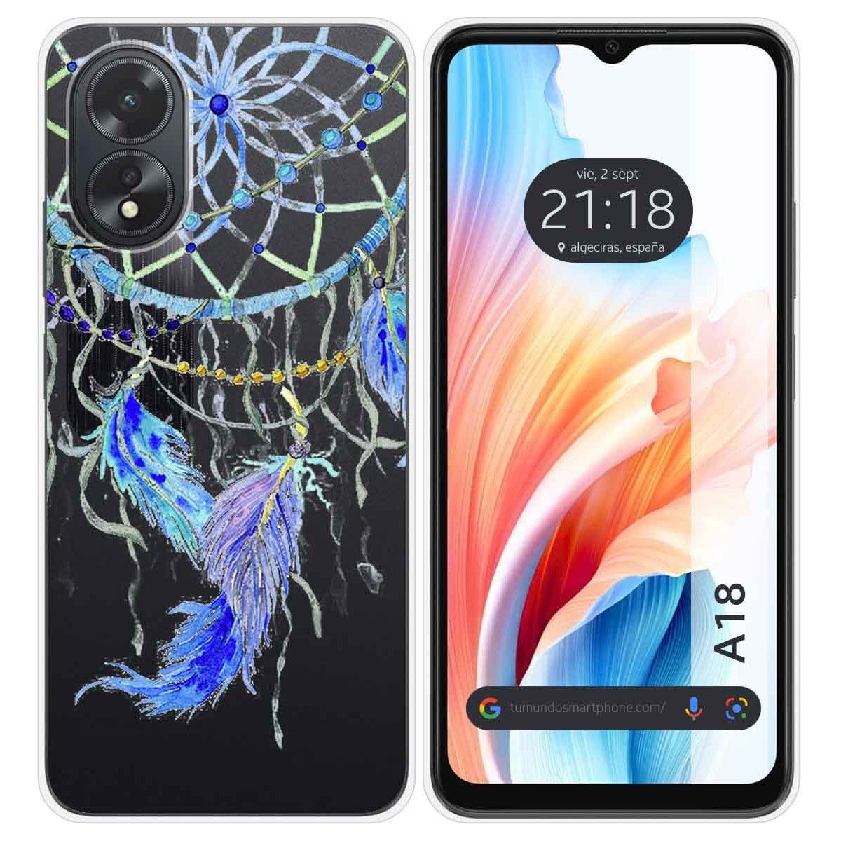 Funda Silicona Transparente para Oppo A18 diseño Plumas Dibujos