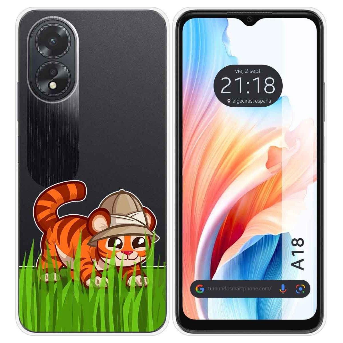 Funda Silicona Transparente para Oppo A18 diseño Tigre Dibujos