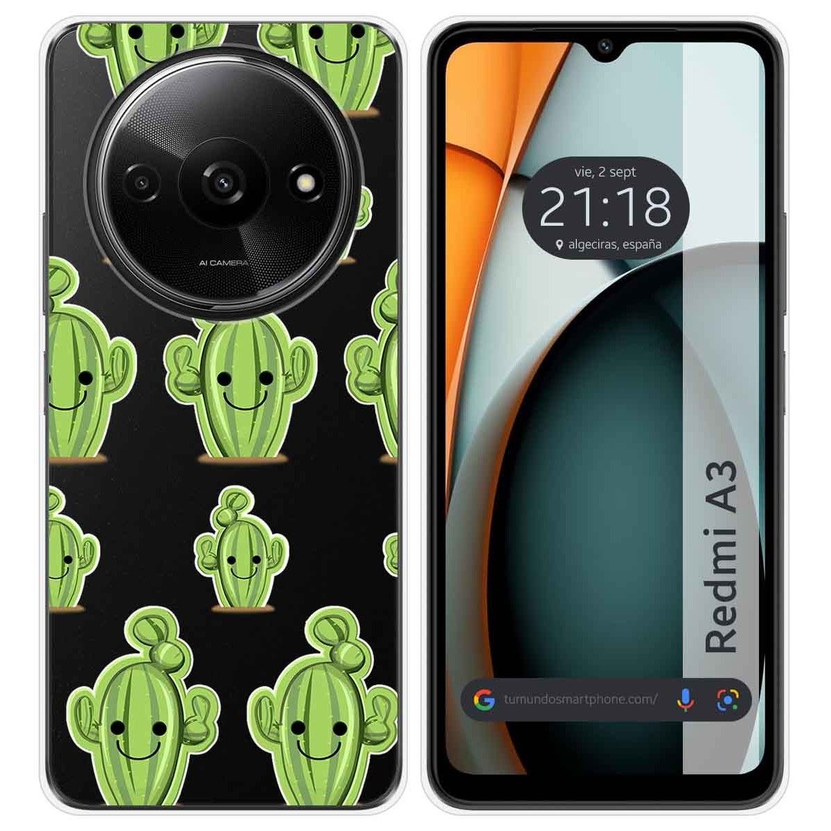 Funda Silicona Transparente para Xiaomi Redmi A3 diseño Cactus Dibujos