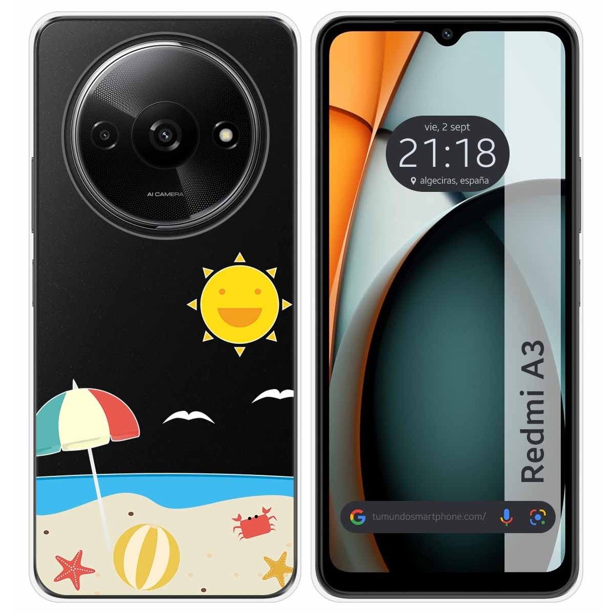 Funda Silicona Transparente para Xiaomi Redmi A3 diseño Playa Dibujos