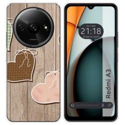 Funda Silicona para Xiaomi Redmi A3 diseño Corazones Madera Dibujos