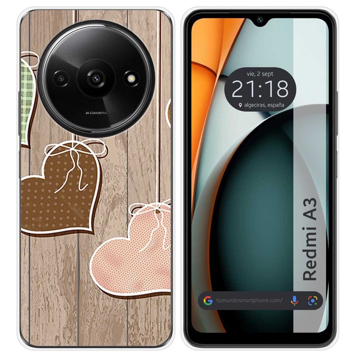 Funda Silicona para Xiaomi Redmi A3 diseño Corazones Madera Dibujos