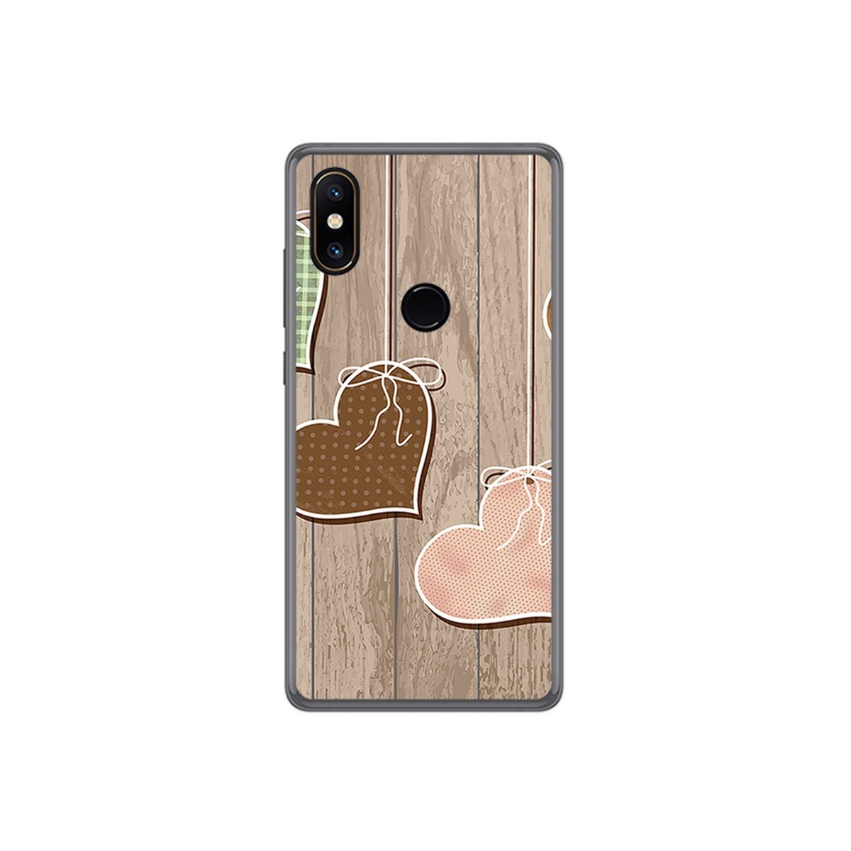 Funda Gel Tpu para Xiaomi Mi Mix 2S Diseño Corazones Madera Dibujos