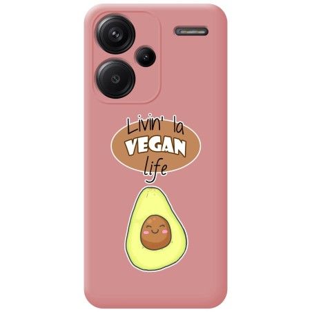 Funda Silicona Líquida Rosa para Xiaomi Redmi Note 13 Pro+ Plus 5G diseño Vegan Life Dibujos