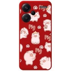 Funda Silicona Líquida Roja para Xiaomi Redmi Note 13 Pro+ Plus 5G diseño Cerdos Dibujos