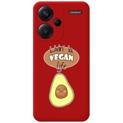 Funda Silicona Líquida Roja para Xiaomi Redmi Note 13 Pro+ Plus 5G diseño Vegan Life Dibujos