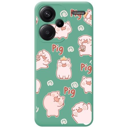 Funda Silicona Líquida Verde para Xiaomi Redmi Note 13 Pro+ Plus 5G diseño Cerdos Dibujos