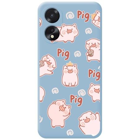 Funda Silicona Líquida Azul para Oppo A18 diseño Cerdos Dibujos