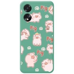 Funda Silicona Líquida Verde para Oppo A18 diseño Cerdos Dibujos