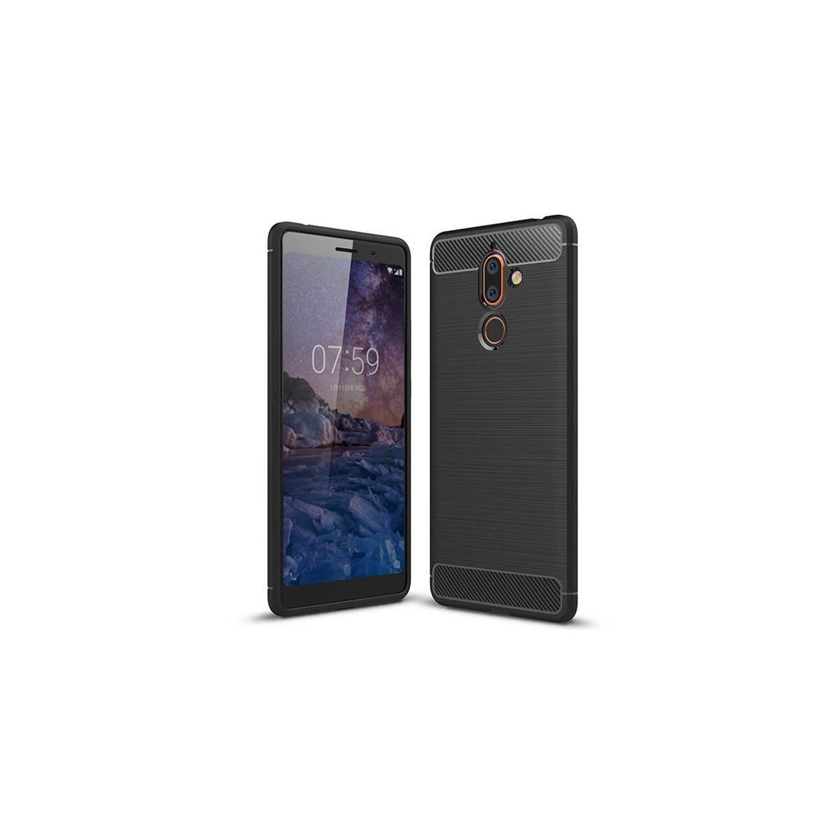 Funda Gel Tpu Tipo Carbon Negra para Nokia 7 Plus
