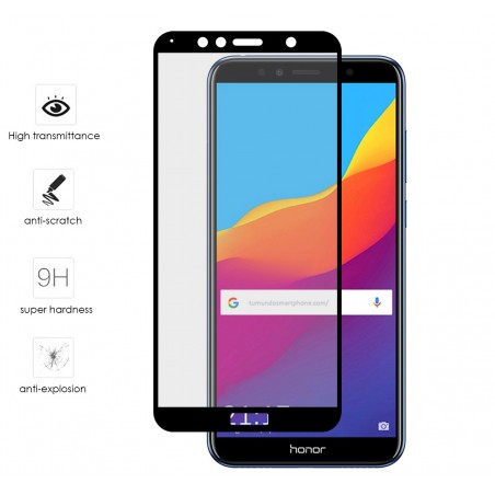 Protector Cristal Templado Frontal Completo Negro para Huawei Honor 7A / Y6 2018 Vidrio