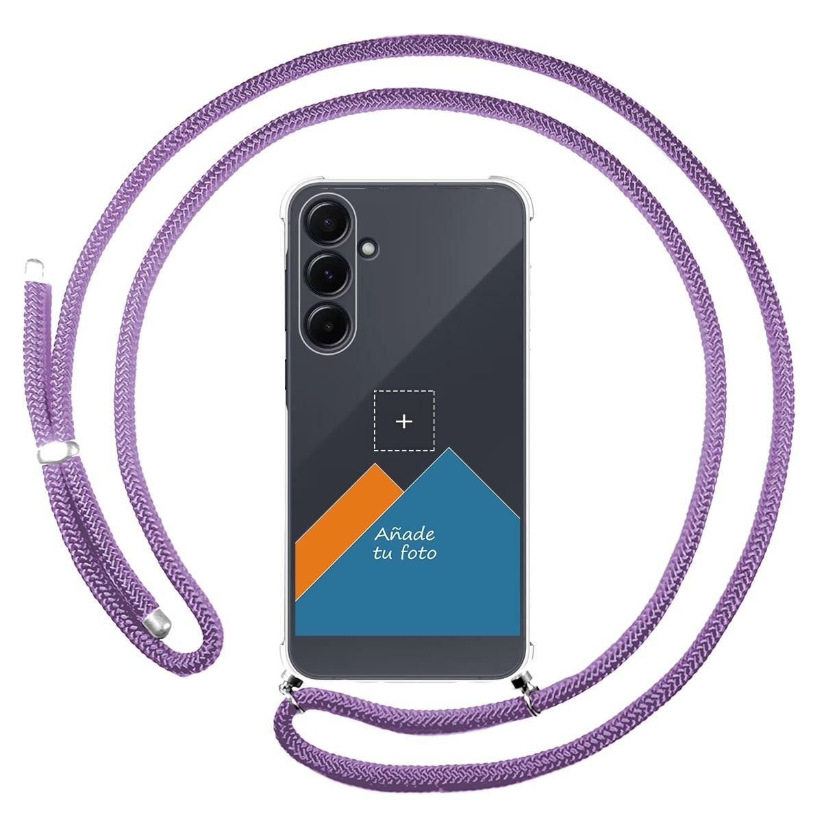 Personaliza tu Funda Colgante Transparente para Samsung Galaxy A35 5G con Cordon Morado Dibujo Personalizada