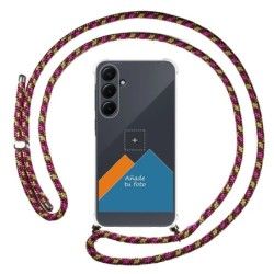 Personaliza tu Funda Colgante Transparente para Samsung Galaxy A35 5G con Cordon Rosa / Dorado Dibujo Personalizada