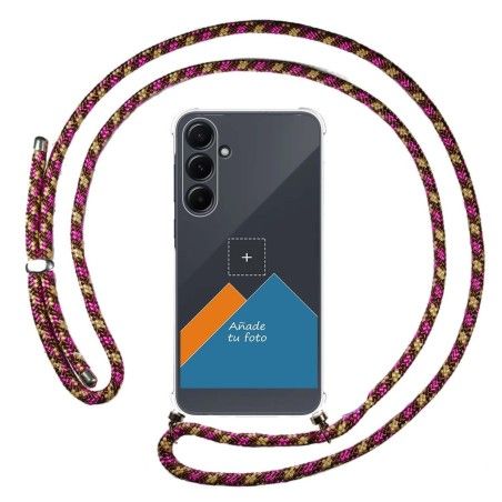 Personaliza tu Funda Colgante Transparente para Samsung Galaxy A35 5G con Cordon Rosa / Dorado Dibujo Personalizada
