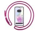 Funda Colgante Transparente para Samsung Galaxy A35 5G con Cordon Rosa Fucsia