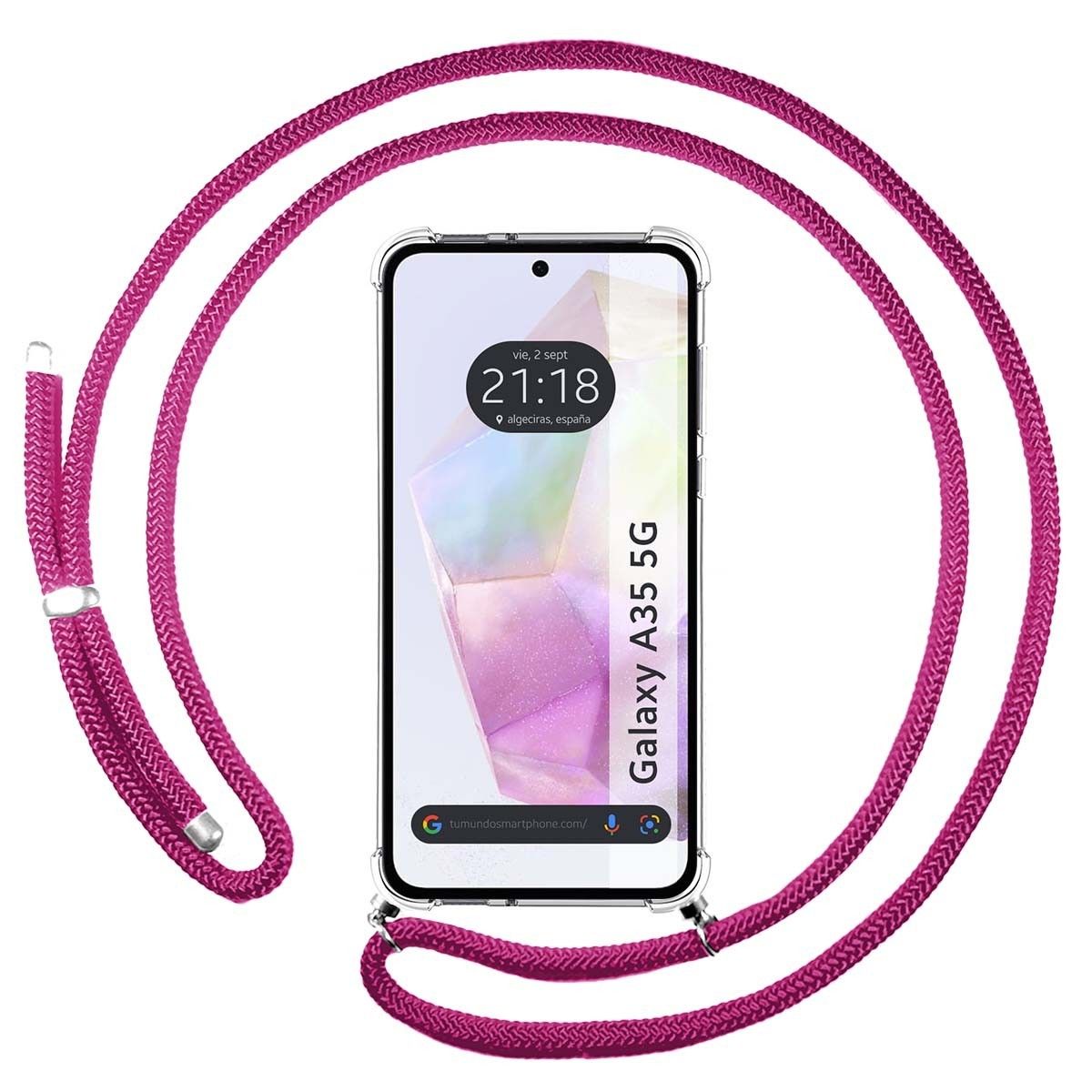 Funda Colgante Transparente para Samsung Galaxy A35 5G con Cordon Rosa Fucsia