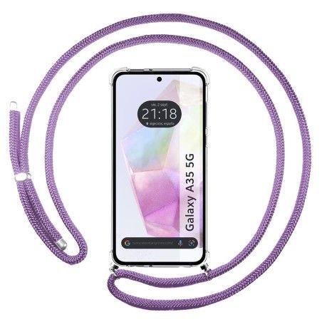 Funda Colgante Transparente para Samsung Galaxy A35 5G con Cordon Morado
