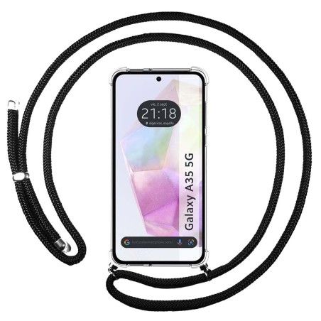Funda Colgante Transparente para Samsung Galaxy A35 5G con Cordon Negro