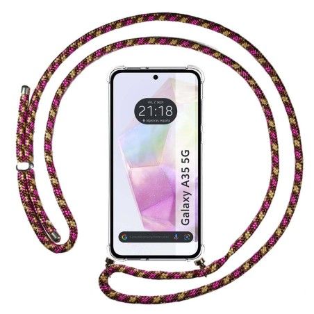 Funda Colgante Transparente para Samsung Galaxy A35 5G con Cordon Rosa / Dorado