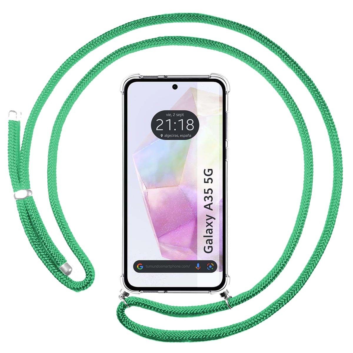 Funda Colgante Transparente para Samsung Galaxy A35 5G con Cordon Verde Agua