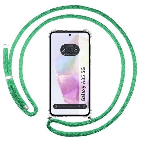 Funda Colgante Transparente para Samsung Galaxy A35 5G con Cordon Verde Agua