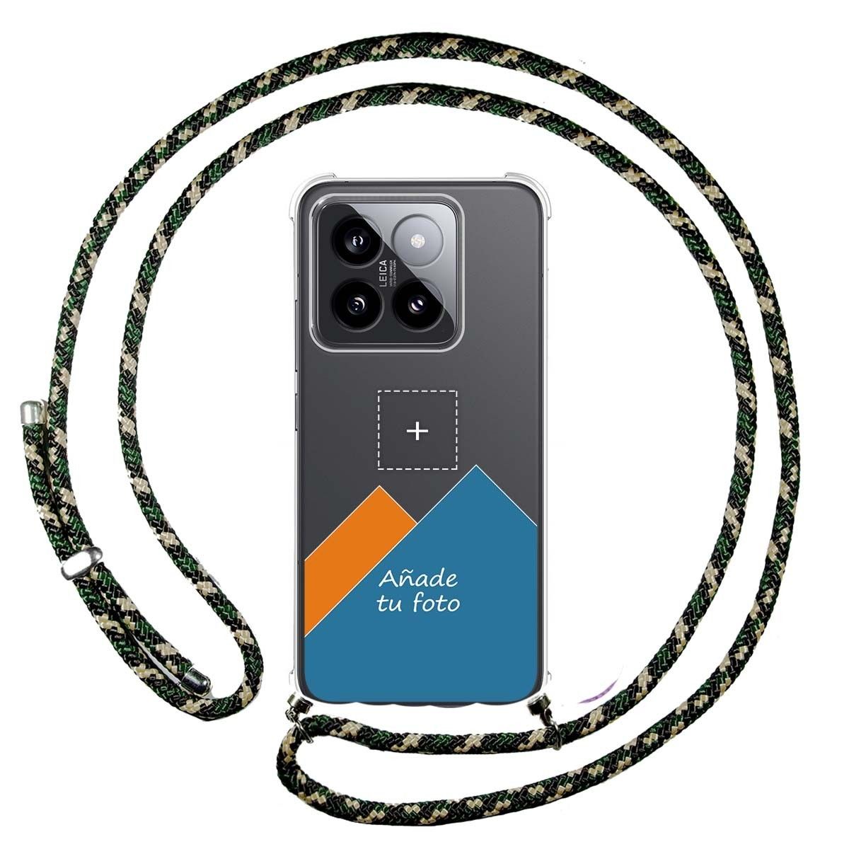 Personaliza tu Funda Colgante Transparente para Xiaomi 14 5G con Cordon Verde / Dorado Dibujo Personalizada