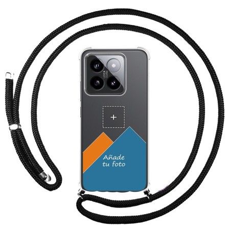 Personaliza tu Funda Colgante Transparente para Xiaomi 14 5G con Cordon Negro Dibujo Personalizada