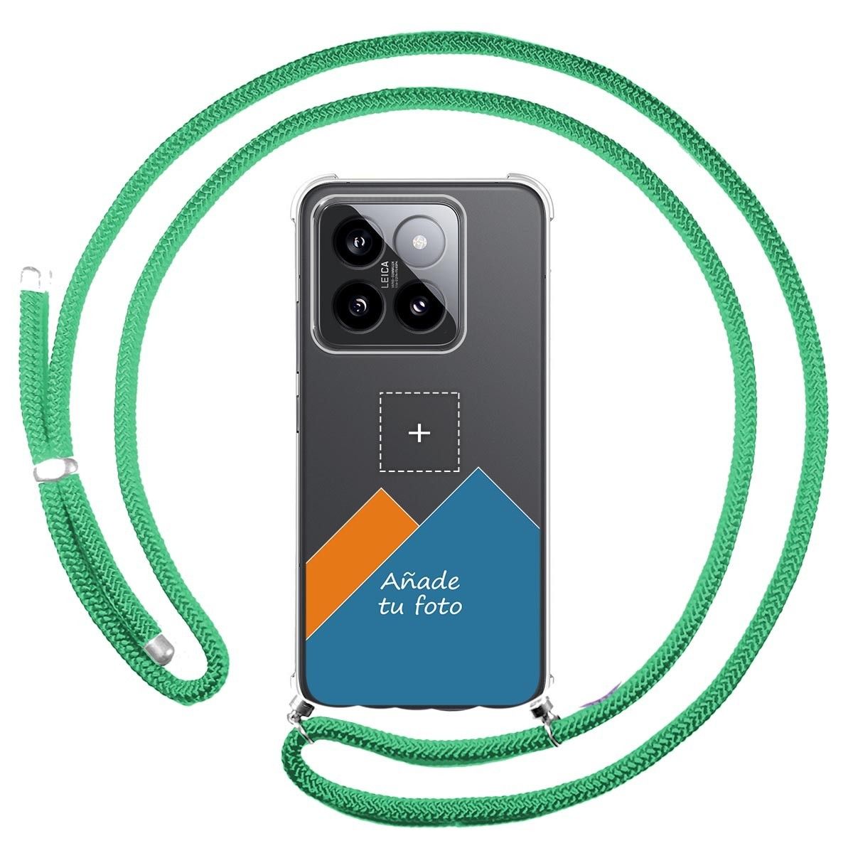 Personaliza tu Funda Colgante Transparente para Xiaomi 14 5G con Cordon Verde Agua Dibujo Personalizada