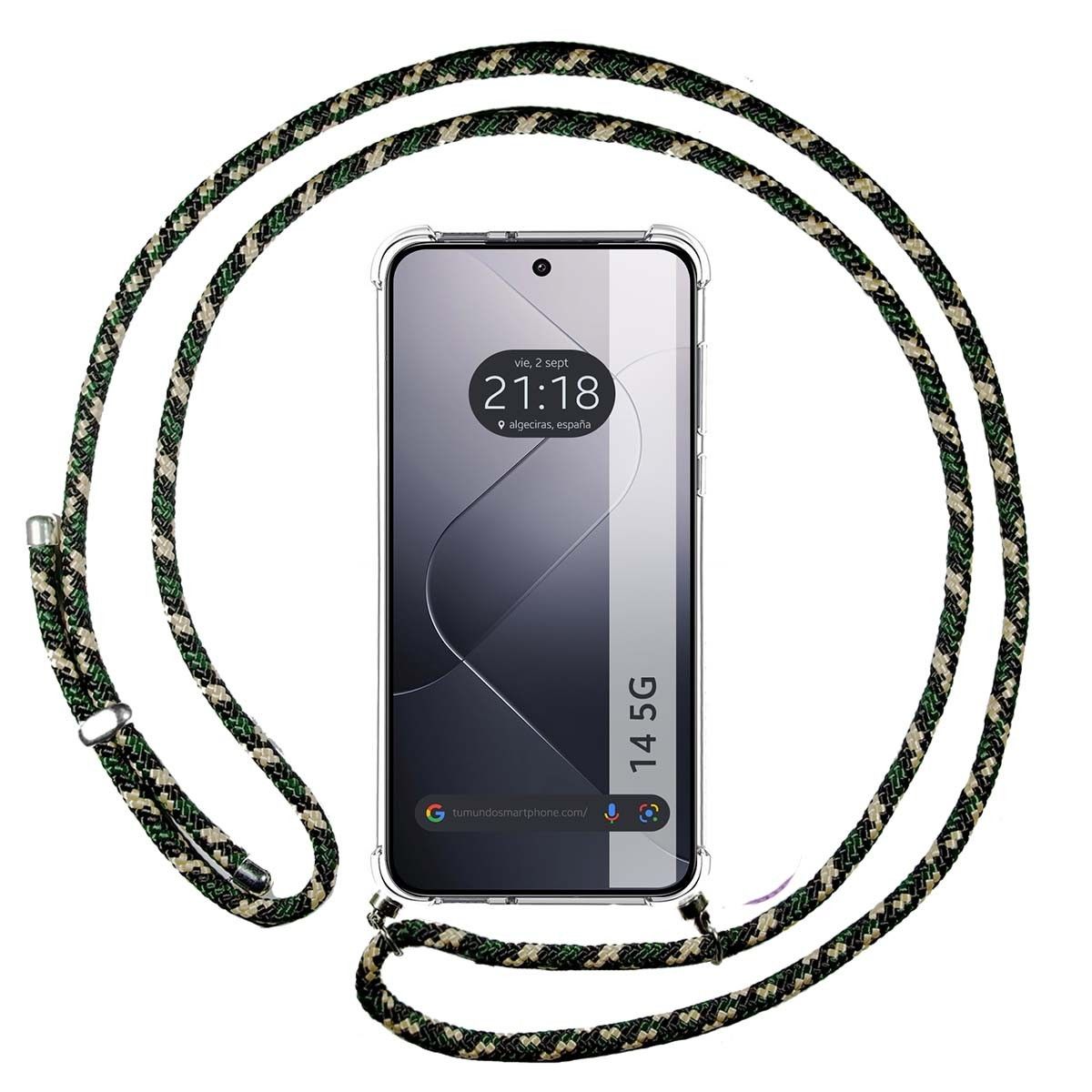 Funda Colgante Transparente para Xiaomi 14 5G con Cordon Verde / Dorado